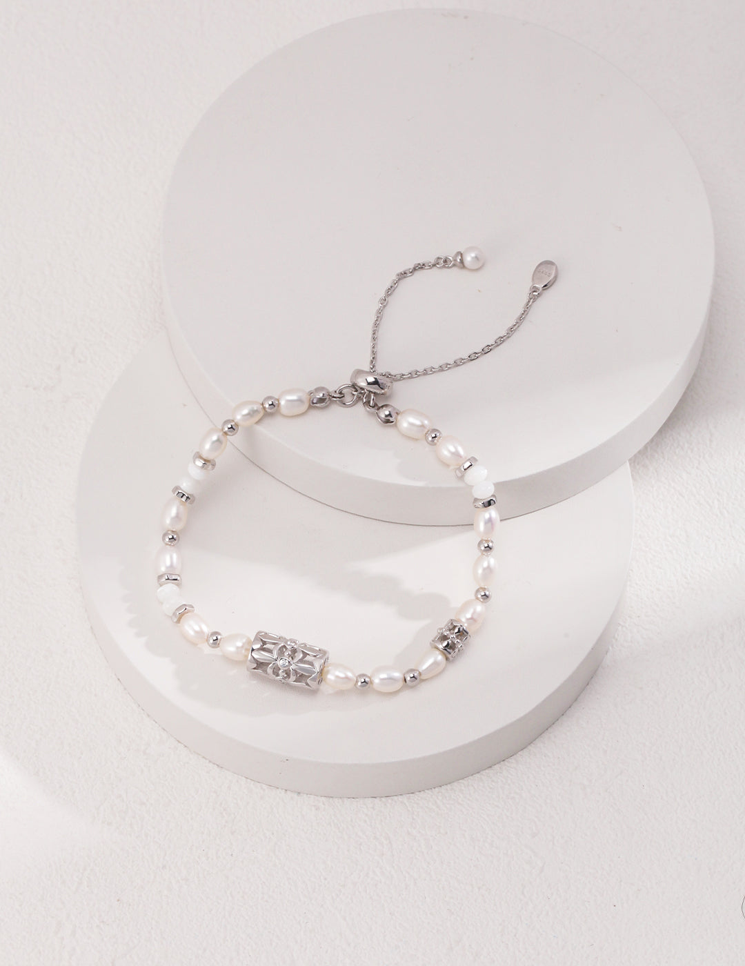 Sterling silver, pearl, onyx and zircon bracelet